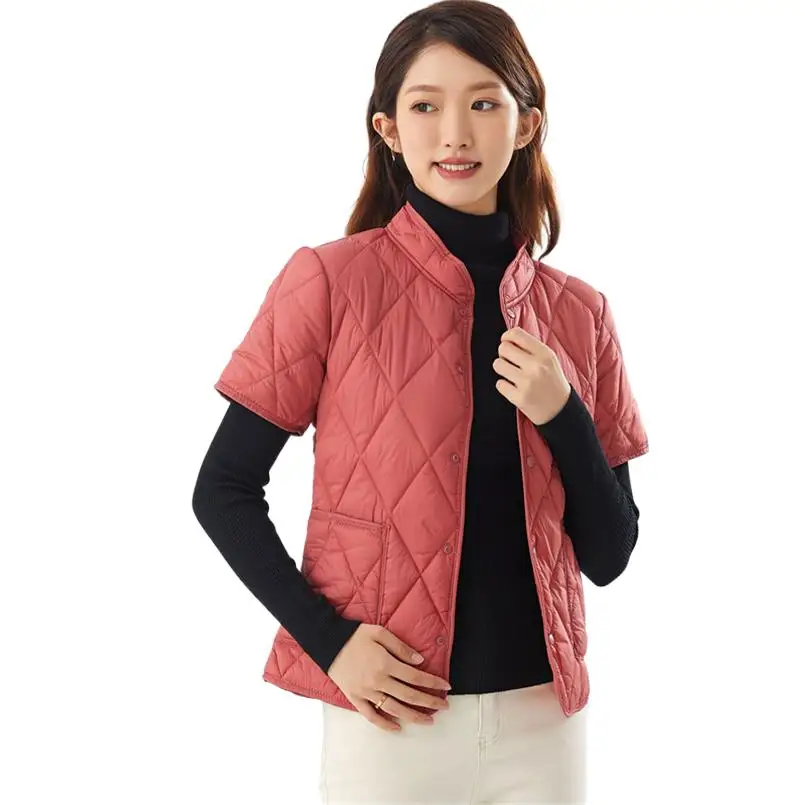 

2023 Women Women Light Thin Down Jacket Parkas Ladies Fashion Short Sleeves Trend Cotton Coat Women's Clothing With Pocket