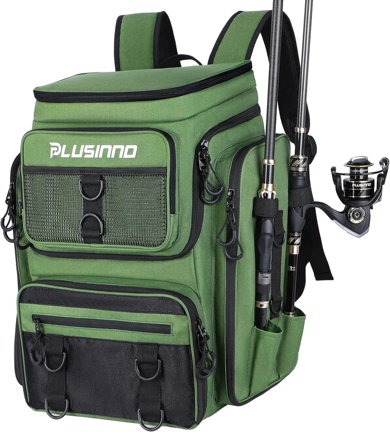 plusinno mochila de pesca com suportes de haste grande bolsa resistente a agua armazenar equipamentos para acampar 42l 01