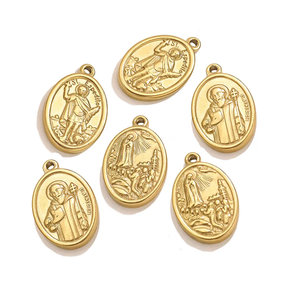 5pcs Stainless Steel Gold-Plated Oval Round Virgin Mary Head Charms Vintage DIY Necklaces Bracelet Jewelry Making Gifts Findings - Image 5