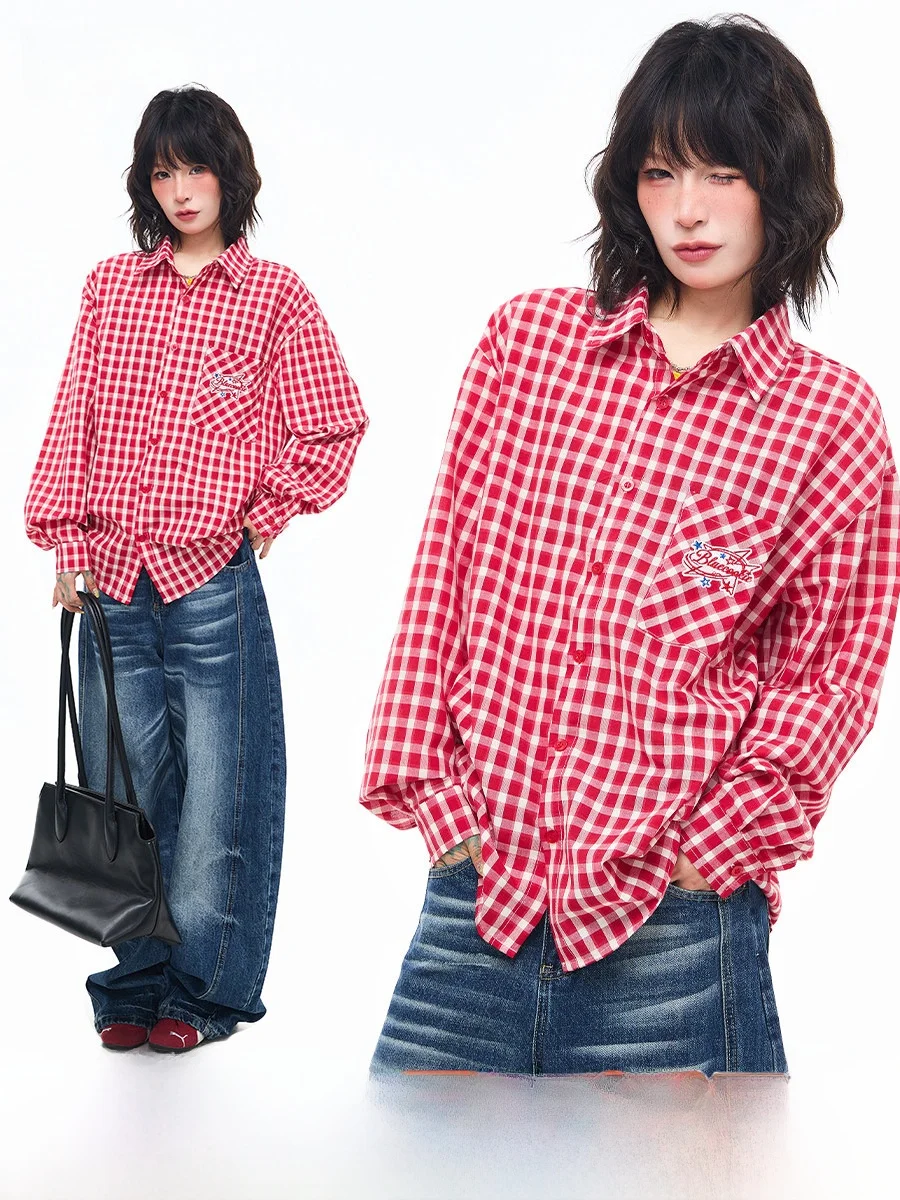 

Женская рубашка Sanowers в американском ретро-стиле с полосками, свободного кроя, весна-осень, универсальная, для пар, повседневная верхняя одежда