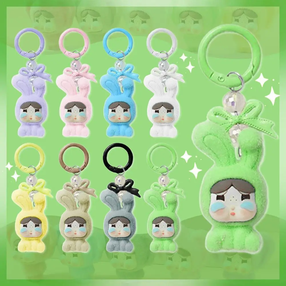 

Kawaii Colorful Crybaby Flocking Keychain Big-Eared Plush Keychain Mobile Phone Backpack Pendant Charms Decoration Gift