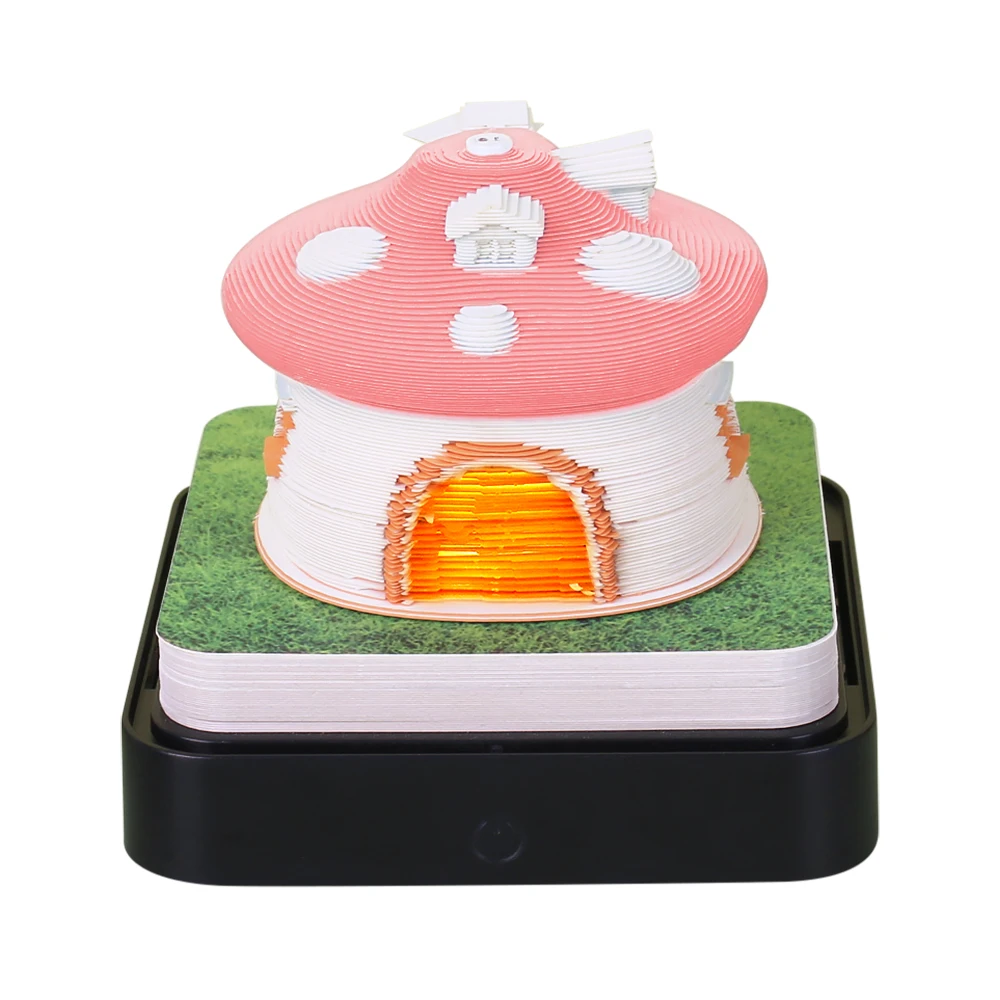 Omoshiroi Block 2024 Calendar 3D Mushroom House Mini 3D Memo Pads 3D Notepad Office Desk Decoration Calendar Ornaments Gifts