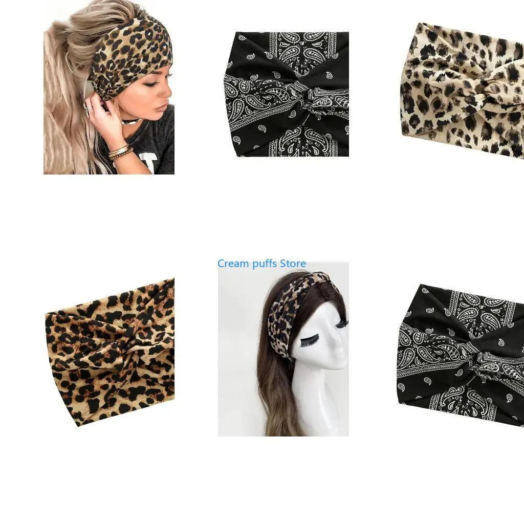 50LE Trendy Leopards Pattern Headscarf Versatiles Head Covering Comfortable Scarf