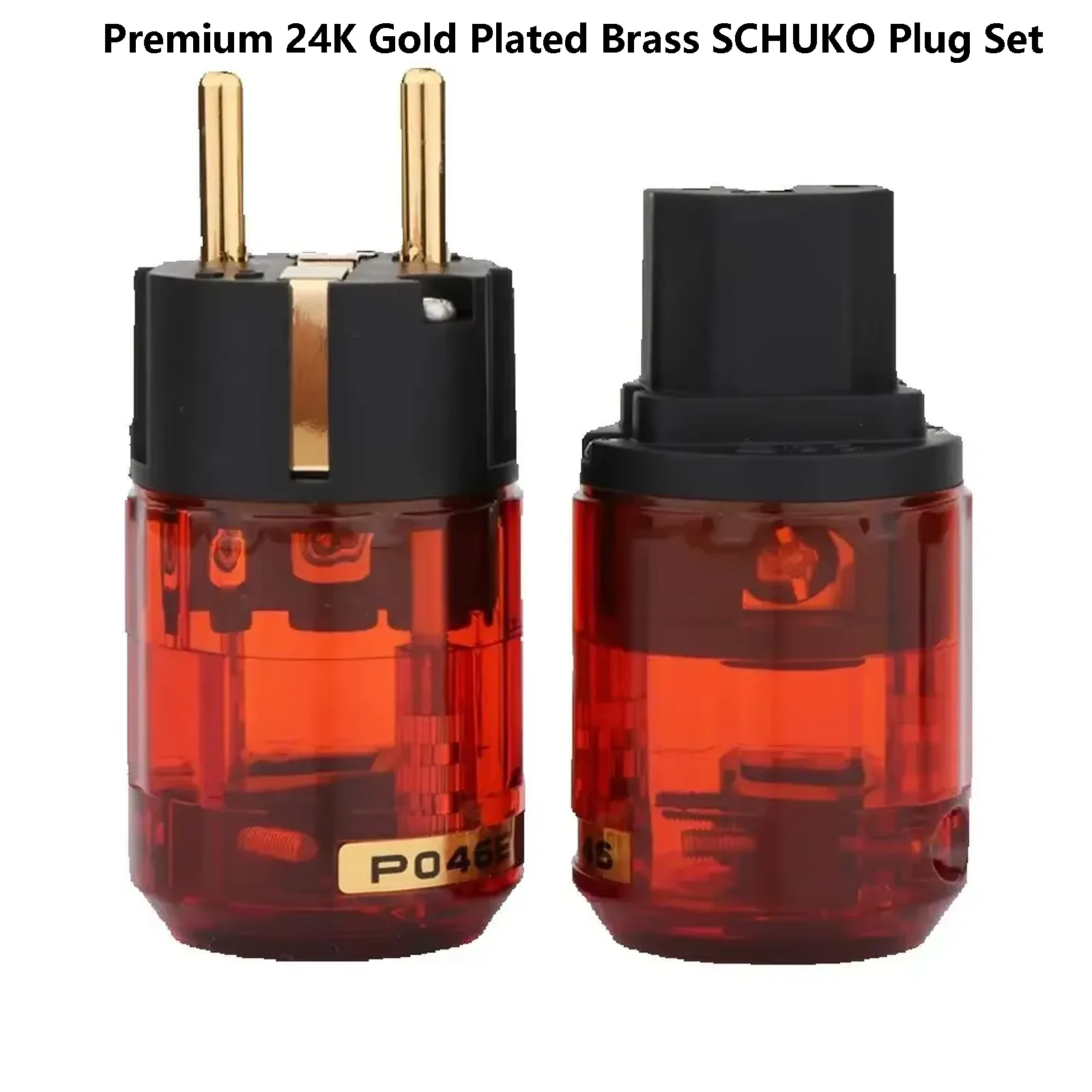 Premium 24K Gold Plated Brass SCHUKO Plug Set Preffair HI-End P-046E+C-046 EUR Power Connector for Hi-Fi/AV Systems
