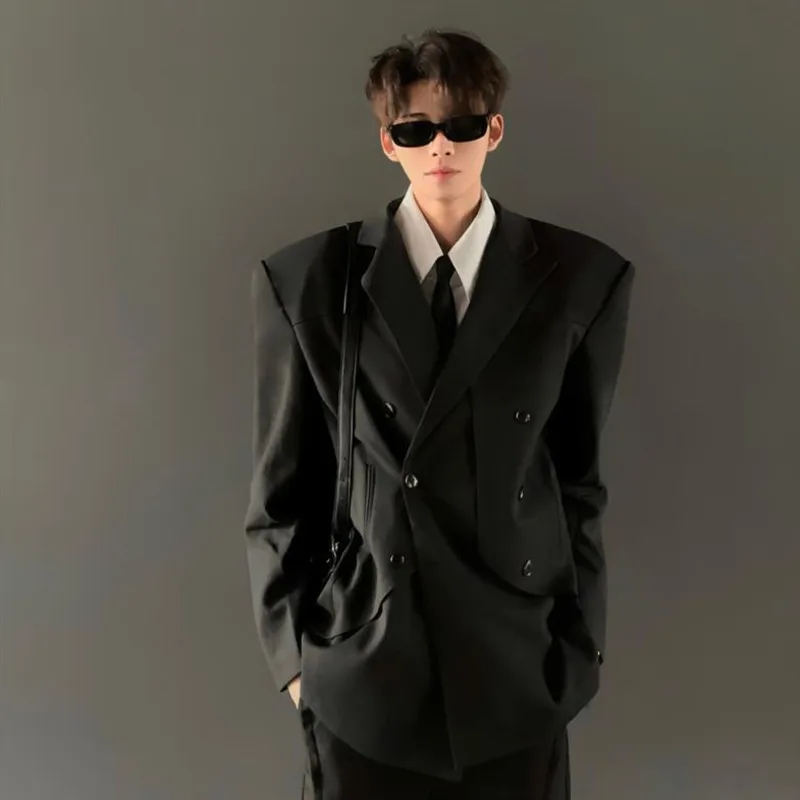 WVGA Spring Autumn New Men Layered Metal Shoulder Padded Trendy Jacket Loose High-End Design Niche Chic Casual Blazer Ins W25384
