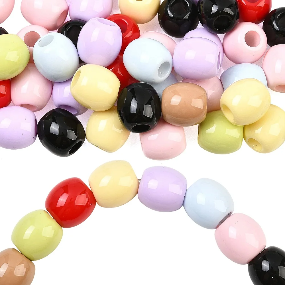50pcs Large Hole Acrylic European Barrel Loose Beads Opaque Spacer Beads Rondelle for DIY Bracelet Necklace Hair Braids Jewelry