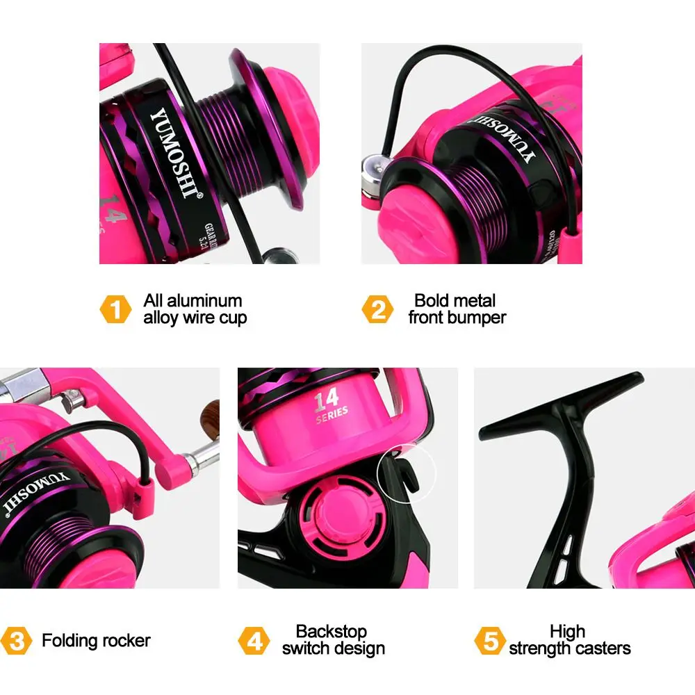 Pink Rocker Arm Fishing Reel High Quality Metal Lure Wheel Spinning Wheel OE2000 Series Sea Pole Wheel Wooden Handle
