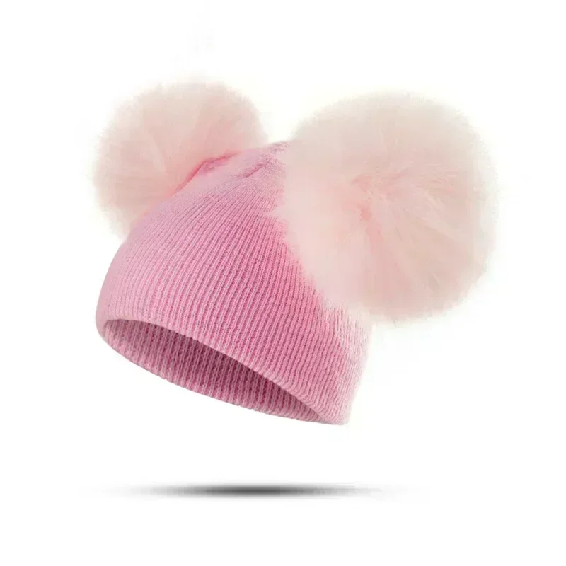 Winter Warm Children Knitted Hat Toddler Kids Baby Wool Hat Knit Beanie Cap Windproof Big Pompom Baby Boys Girls Fur Pom Pom Hat