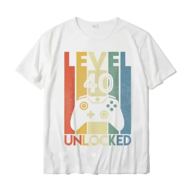 Men's Unlocked Tshirt, Level 40, Funny Gamer, Birthday Gift, Party, 80187, Wholesale