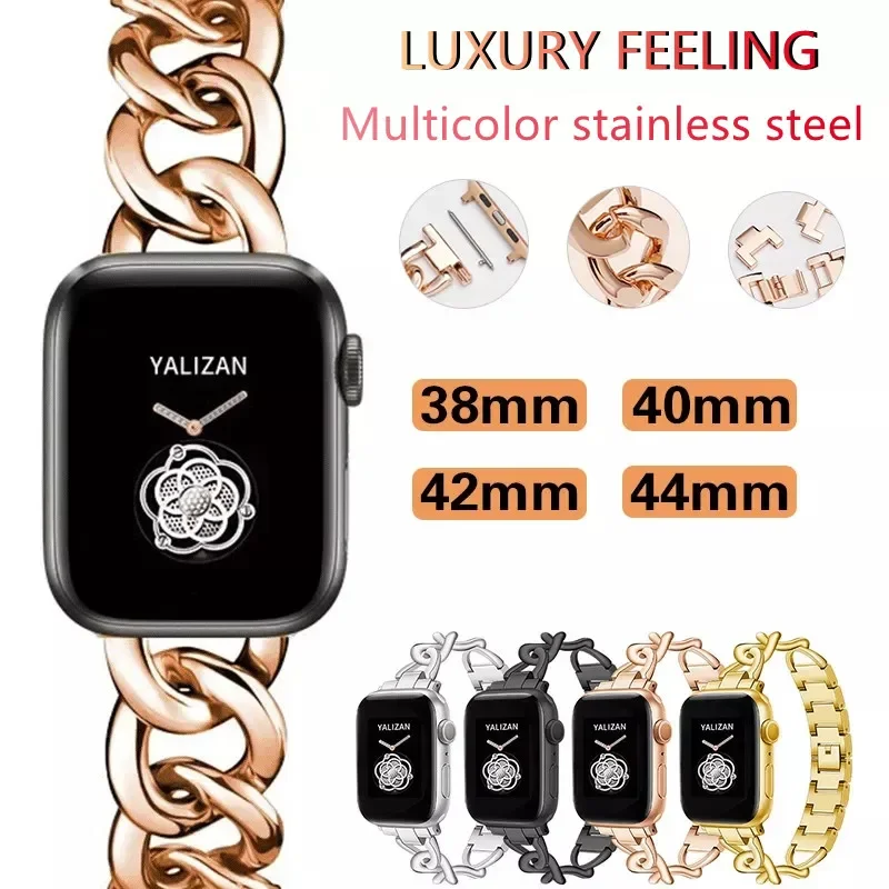 Cuban Link strap for Apple watch Band 40mm 41mm 38mm 44mm 49 45 42 Stainless steel metal bracelet iWatch series ultra 8 7 6 3 se