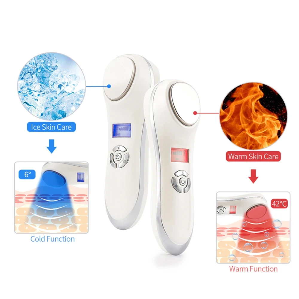 

Facial Hot Cold Hammer Ultrasonic Vibration Massager Heating Lifting Facial Instrument Cryotherapy Pore Shrinking Wrinkle Care