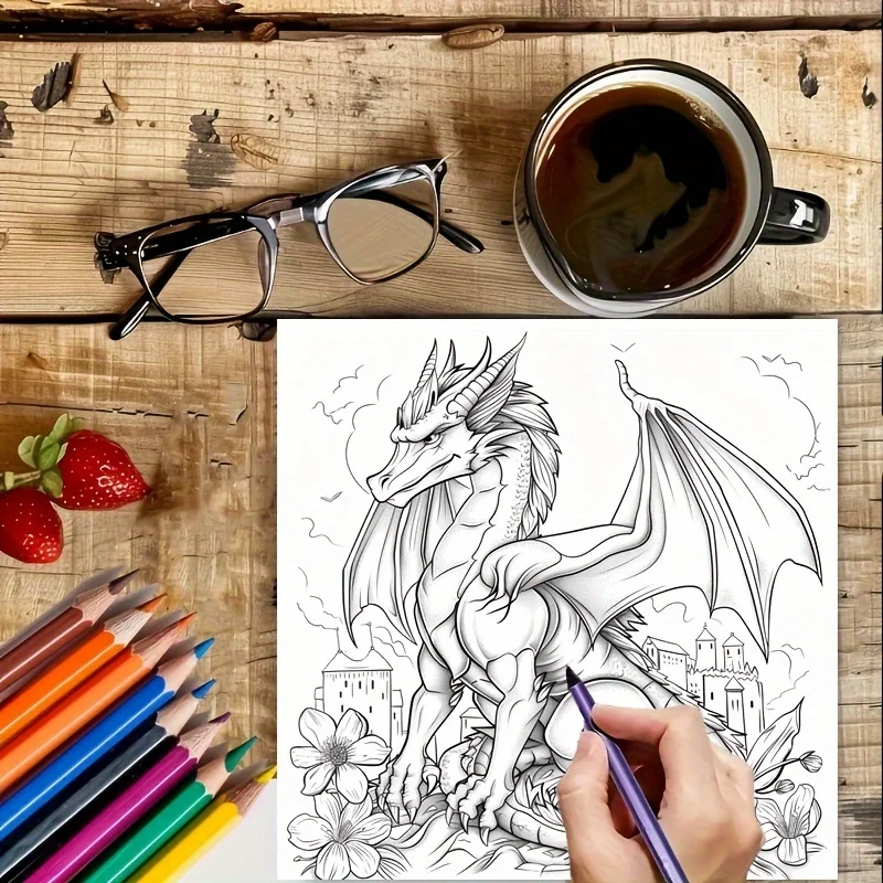 1pc Magical Dragon Coloring Book for Stress Reduction | Magical Dragon Soothing Stress Colouring Book for Stress Relief &Gifting