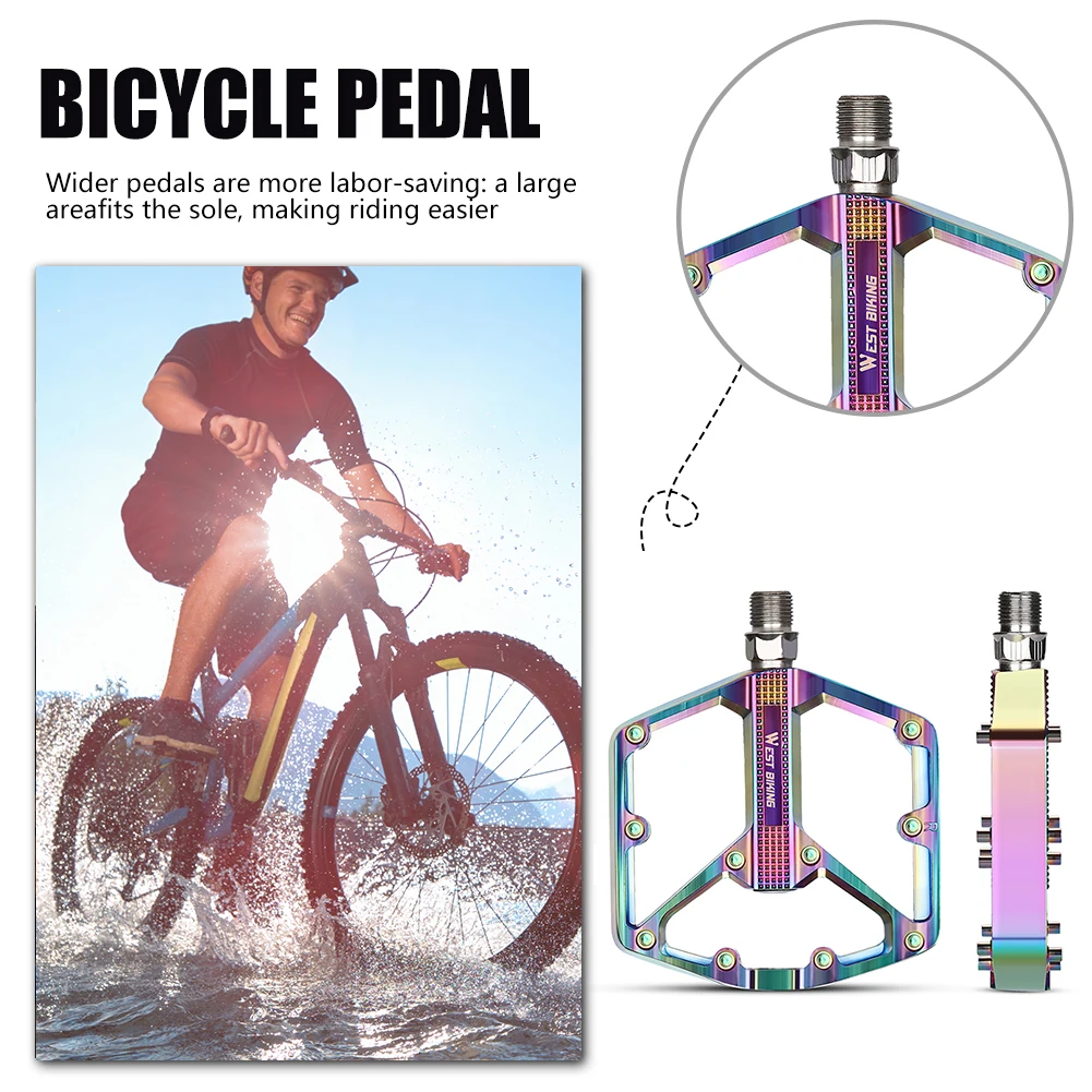 WEST BIKING Anti-Slip Bicycle Pedal Aluminum Alloy Footboard Ultralight Smooth Bearing Mountain Bike Pedal Cycling Accessories