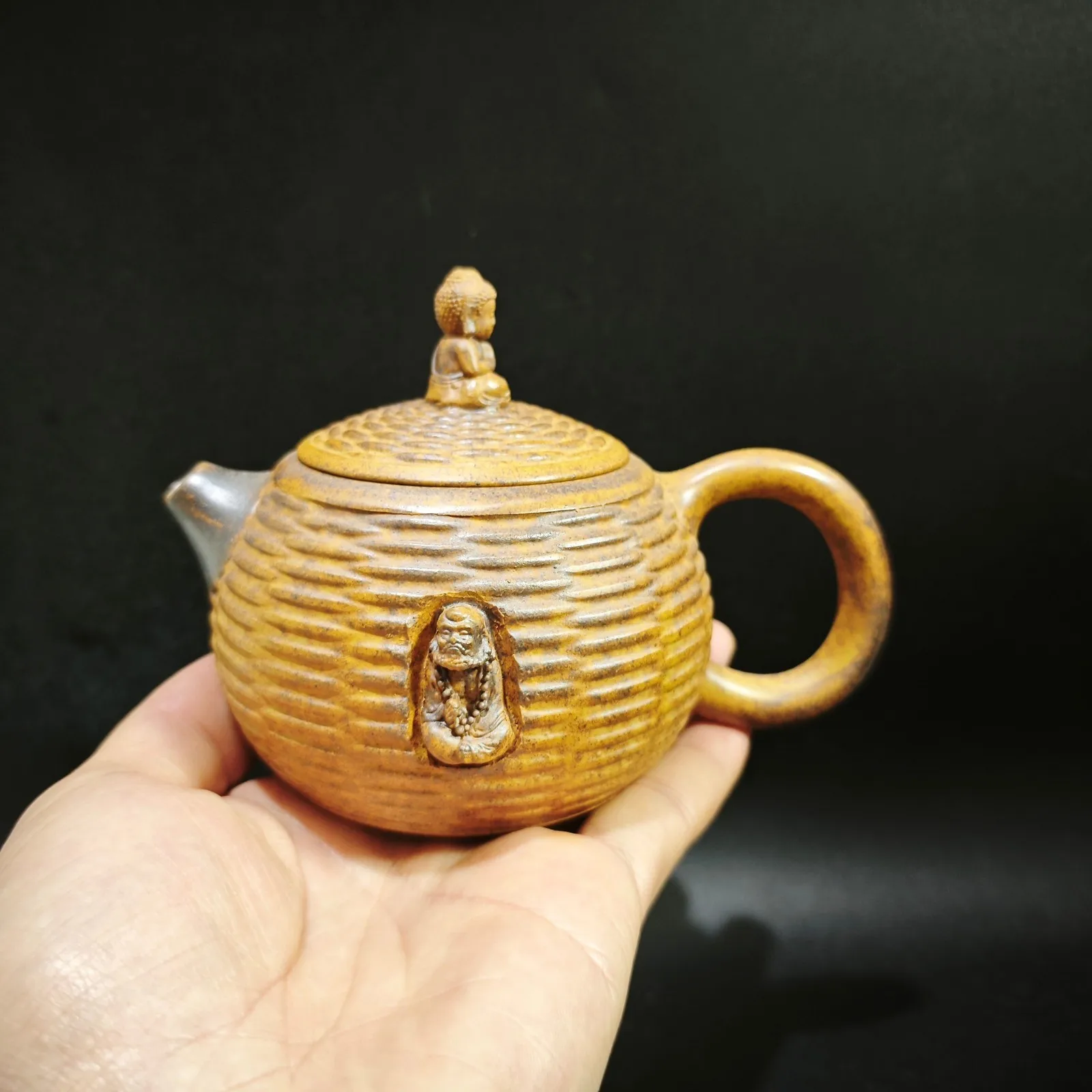 Antique Buddha Statue Yellow Clay Zisha Teapot 300cc Yixing Collectible Artistic