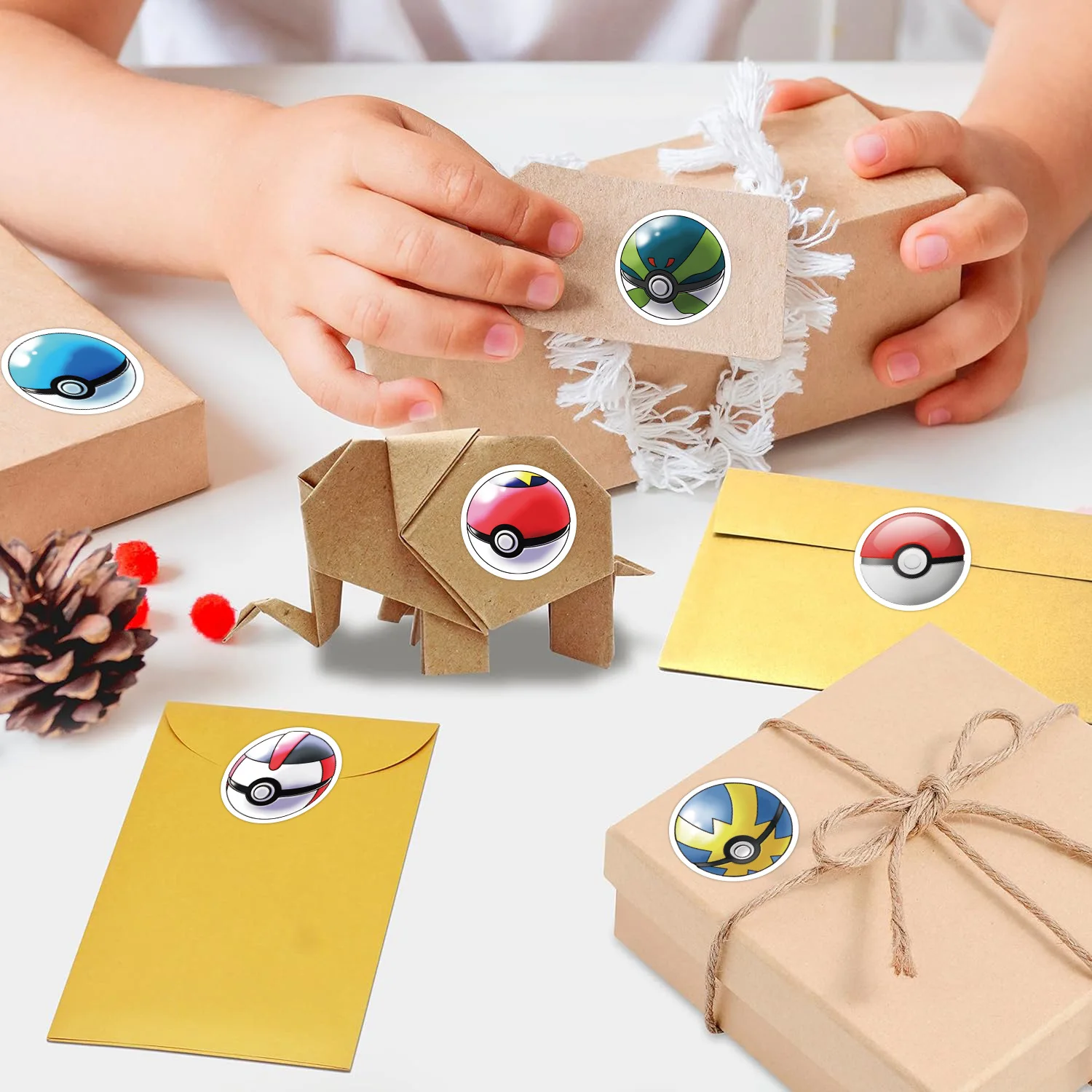 500PCS Pokémon Roll Sticker Cartoon Poké Ball Roll Sticker Tape Hand Account DIY Decorative Sealing Sticker Waterproof Cup Toys