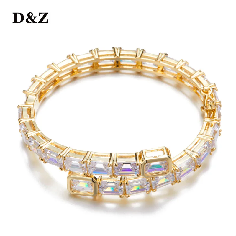  D&Z New Square Baguette Tennis Bracelet Gold Silver Color Iced Out AAA Cubic Zircon Stones For Women Wedding Bride on Hand Gift