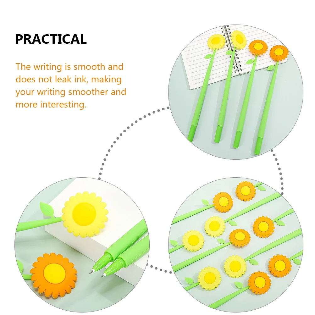 

2Pcs Black Ink Pens Sunflower Writing Pens Office Sign Creative Fine Point Students Stationery Comfortable Grip Pen