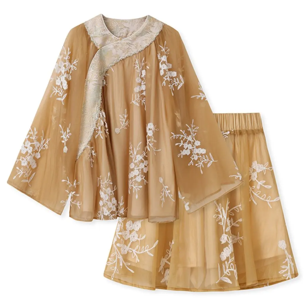 

Guofeng Chinese Style Women's Short Suit N3008 Light Luxury Top Loose Embroidered Fashion Set for High-end Occasions
