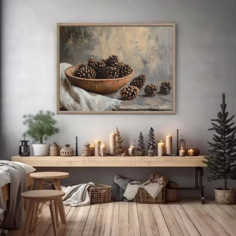 1pc frameless Canvas Painting Vintage Santa Pine Tree Stems Sleigh Winter Botanical Christmas Holiday Poster Canvas Painting Wal view 2