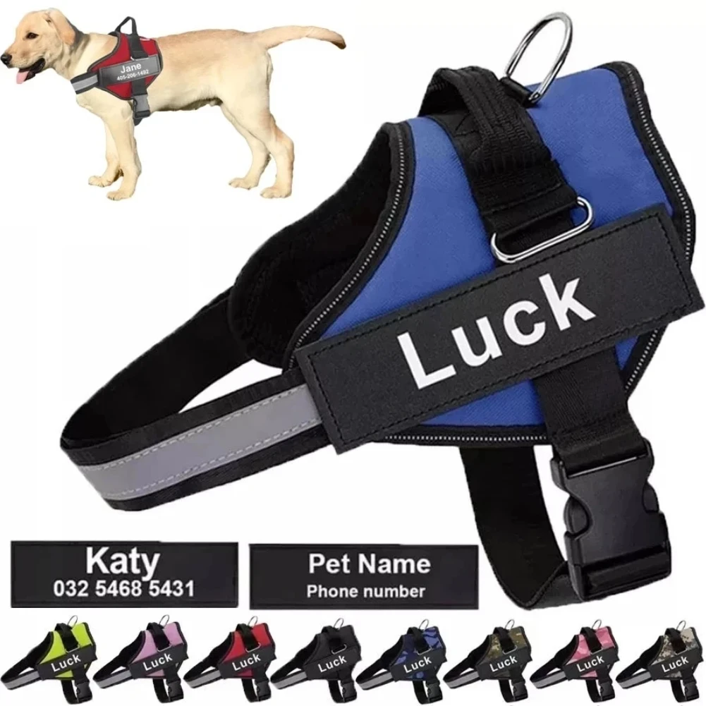 

Dog Harness Vest ID Patch Customized Reflective Breathable Adjustable Pet Harness For Dog NO PULL Pet Outdoor Harness