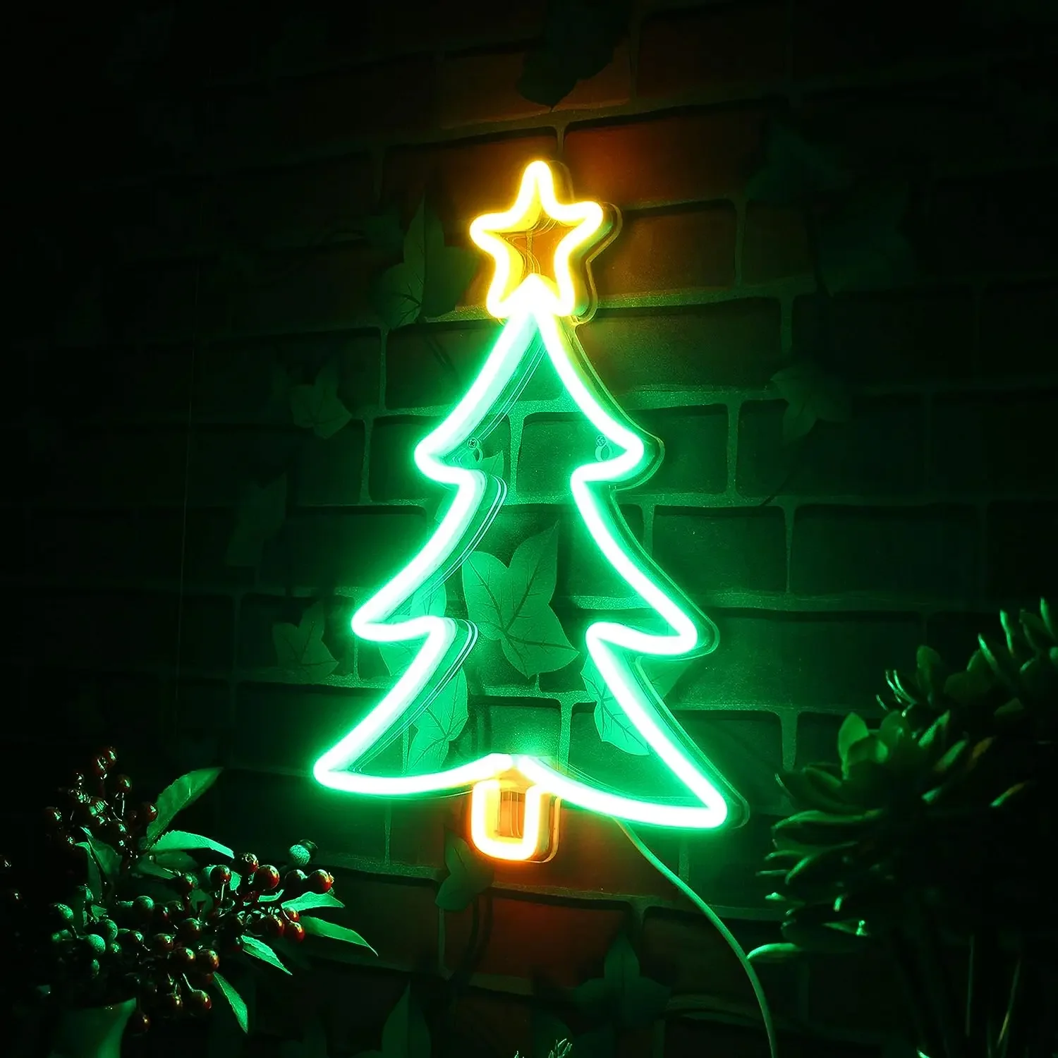 Christmas Tree Neon Sign For Wall Windows Decor USB Powered Adjustable brightness Neon Night Light For Home Party Bar Shop Gifts