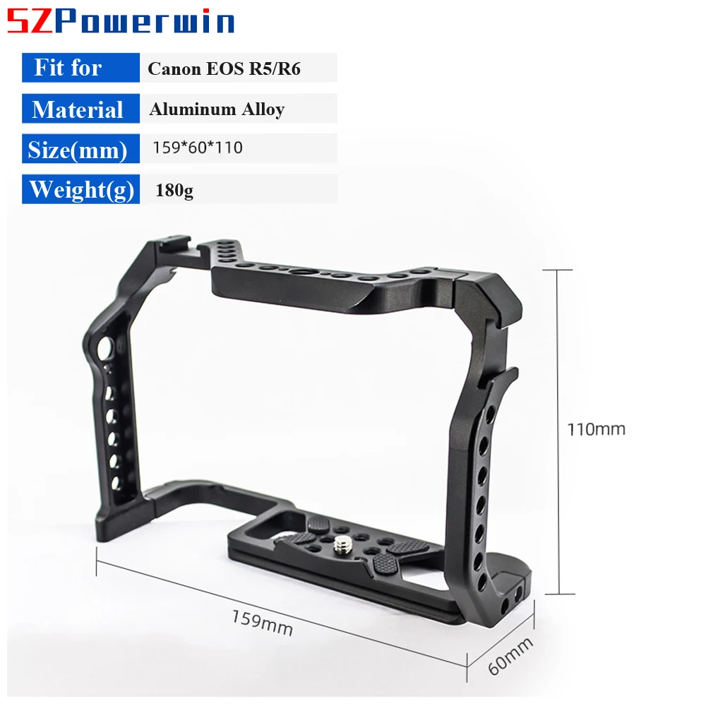 Powerwin Camera Cage For Canon EOS R5 R6  with wooden Handgrid Handle Kit Aluminum Alloy Multifunctional Arri Locating Screw