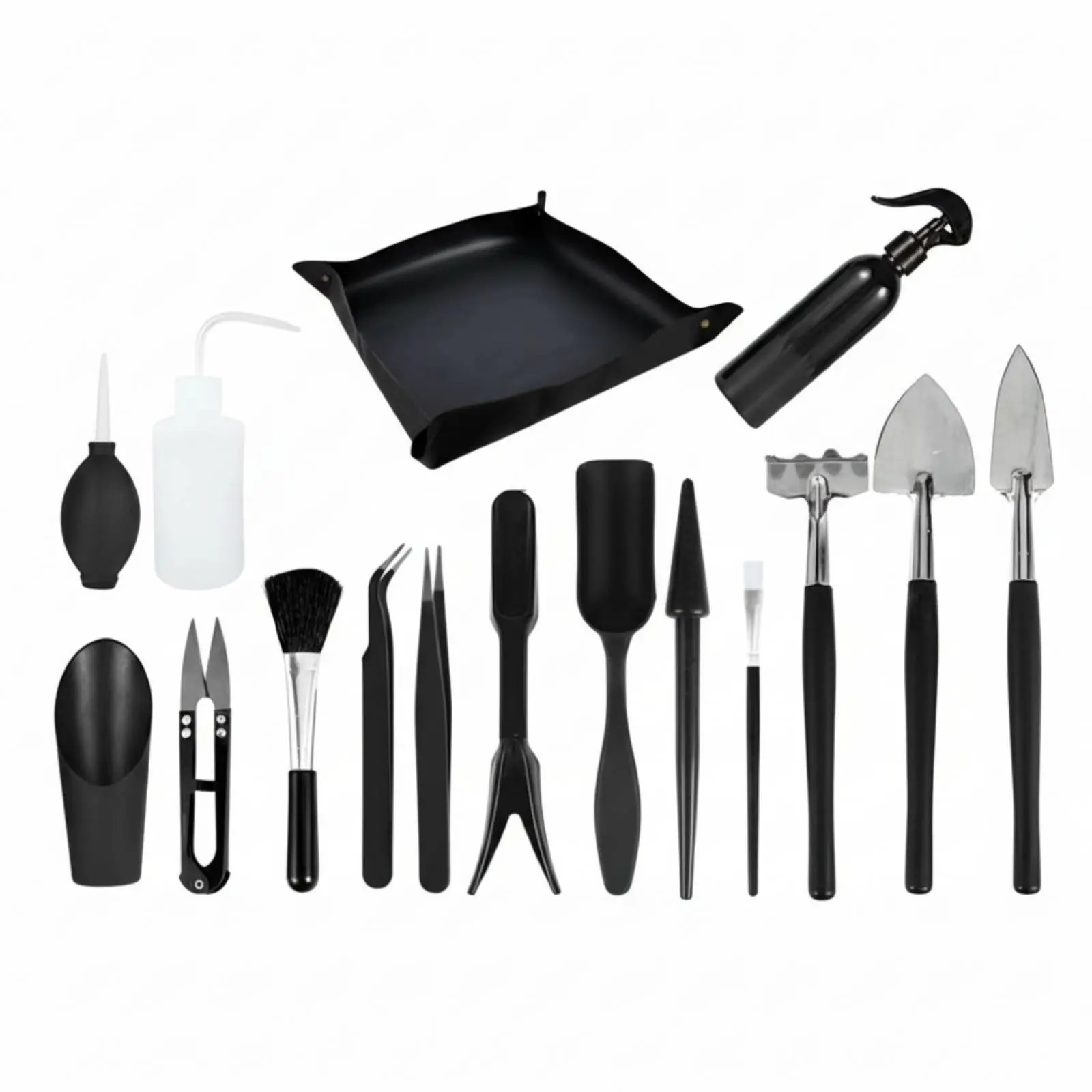 

Succulent Gardening Tool Set, Multi-Piece Kit, Small Tweezers, Spray Bottle, Potting Accessories, Black For Home Use