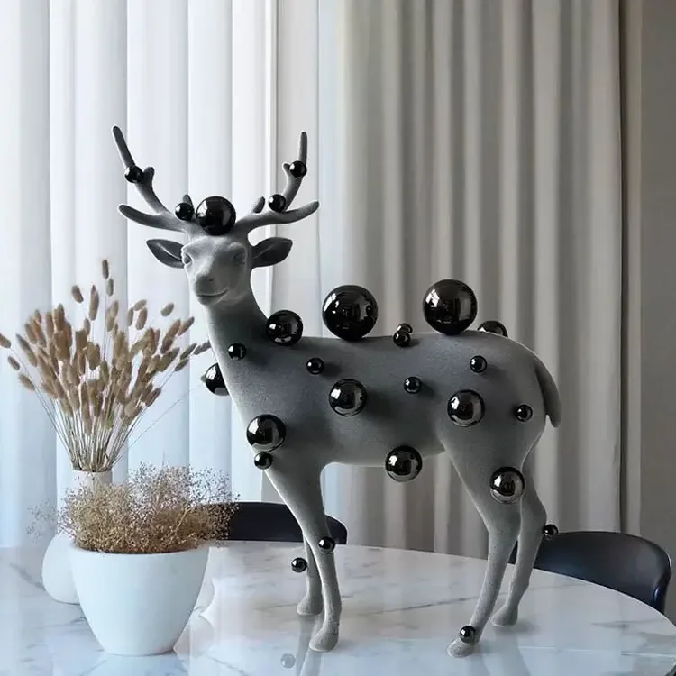 Modern light luxury art ball sika deer ornament model room living room entrance hall hotel creative soft decoration
