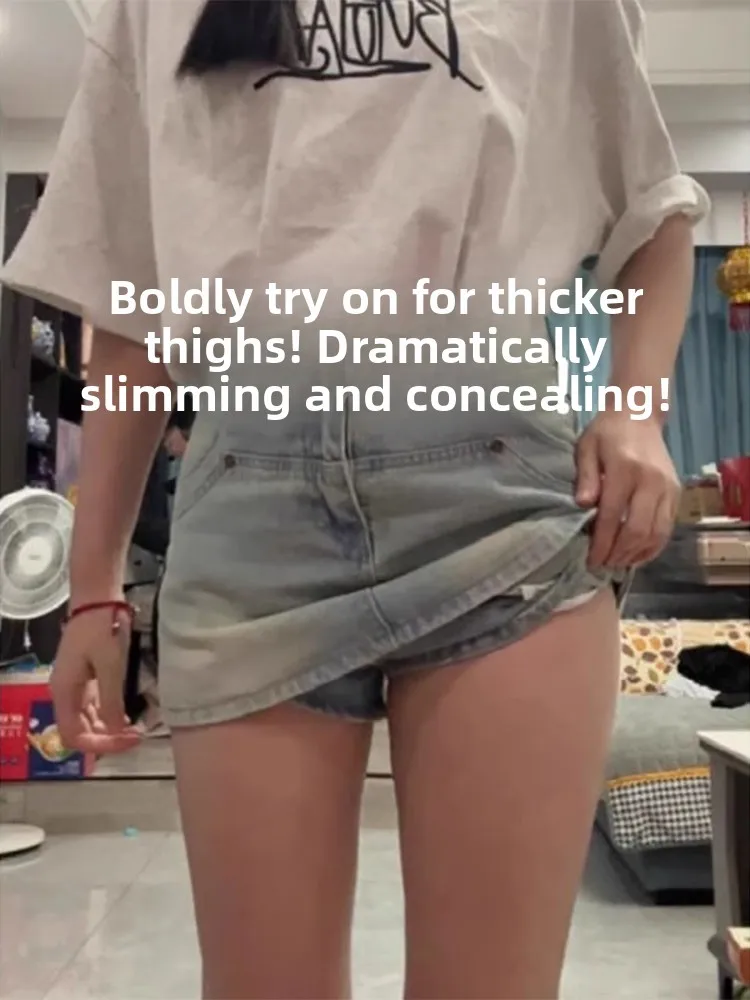 

Джинсовая юбка с высокой талией в американском стиле для женщин, больших размеров, для фигуры типа «груша», облегающая, А-силуэт, короткая, для повседневной носки, в корейском стиле