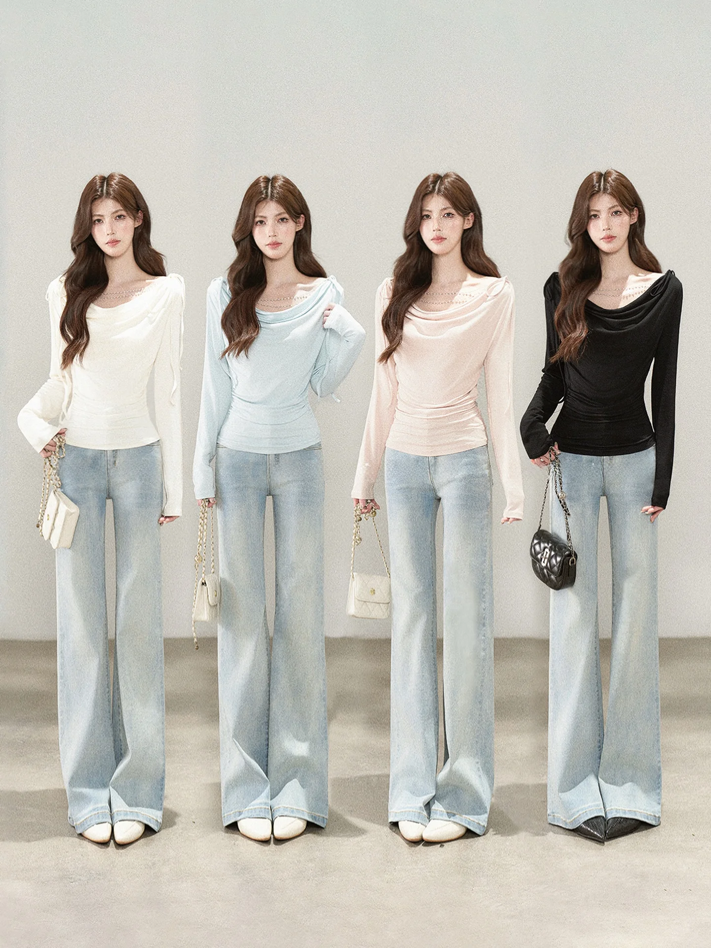 

Slim Fit Long Sve High Waist Wide Leg Pants Two Piece Set Spring 2026 Women's Faion Set round Ne T-irt Casual Breath...