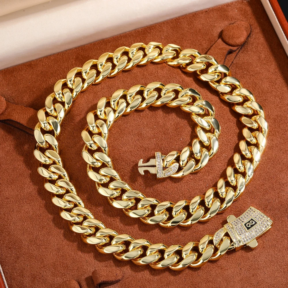 

12MM Hiphop Miami Cuban Necklace Stainless Steel Chain Link Choker Exquisite Jewelry For Men Women Rapper Rock Luxury Gift