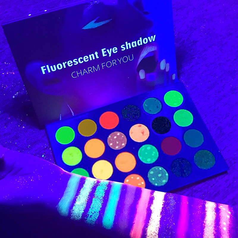 24-Color Fluorescent Eyeshadow Palette, Vibrant Glow under Light, Nightlife Looks, Long-Lasting Highlighters, Glow in the Dark