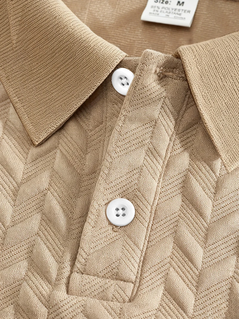 Herren-Poloshirt mit strukturiertem Jacquard-Muster, kurzärmelig, lockere Passform, vielseitig einsetzbar, für den Alltag, für den Urlaub, für die Freizeit, für den Sommer, Freizeitoberteile – Detail 9