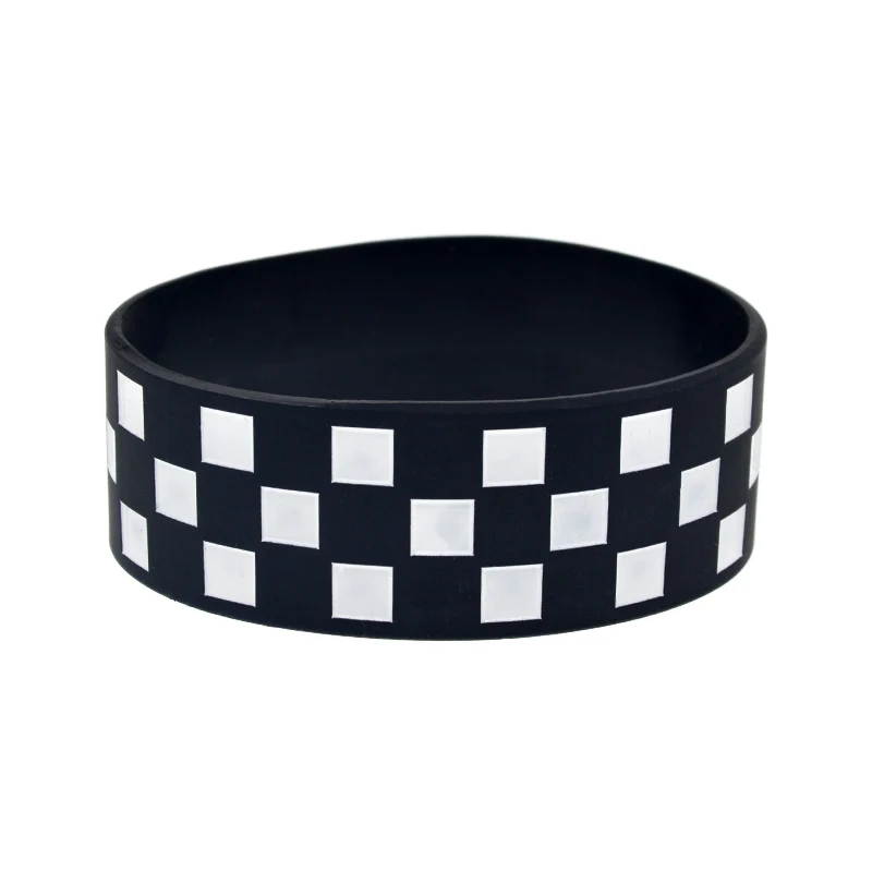 1 PC Racing Checkered Flag Silicone Rubber Bracelet 1 Inch Wide Sport Bangle