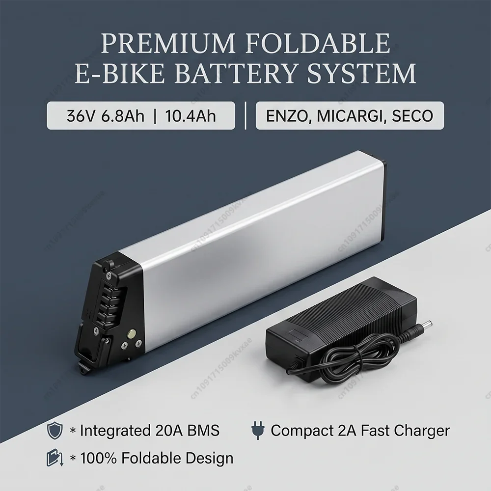 for ENZO Micargi Seco Folding E-bike 36V 10.4Ah Rechargeable Battery Pack 20A BMS Smart Safe Protection Power with 2A Charger