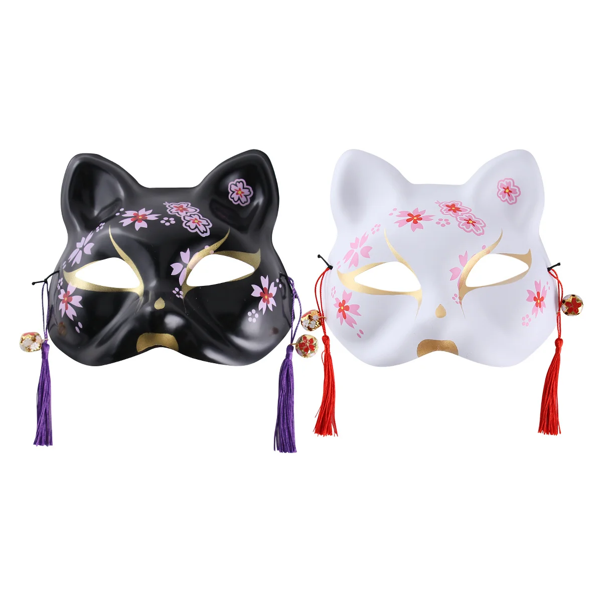

2Pcs Cat Mask Japanese Style Masquerade Lightweight Plastic Facepiece Adjustable Band Party Dance Halloween Cosplay