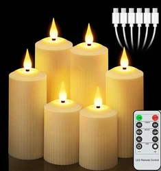 Pack of 6 USB Rechargeable Remote controlled led Candle set Flickering Flameless Roman Pillar Candle Waterproof table lighting