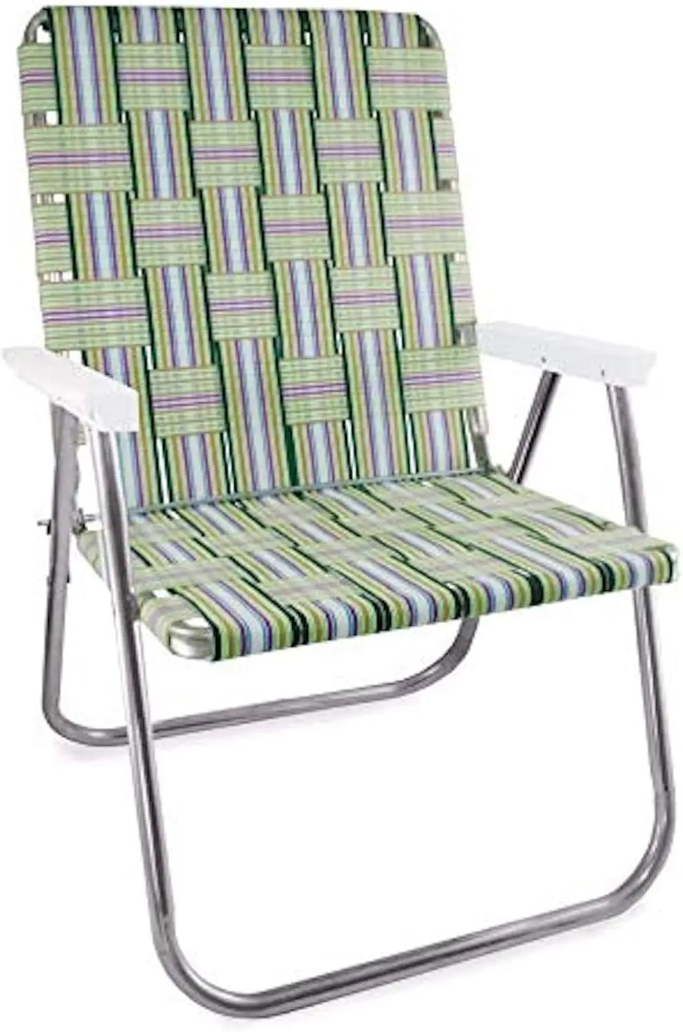 Folding Aluminum Webbed Chair for Camping, Sports, and Beach Magnum - Spring Fling with White Arms