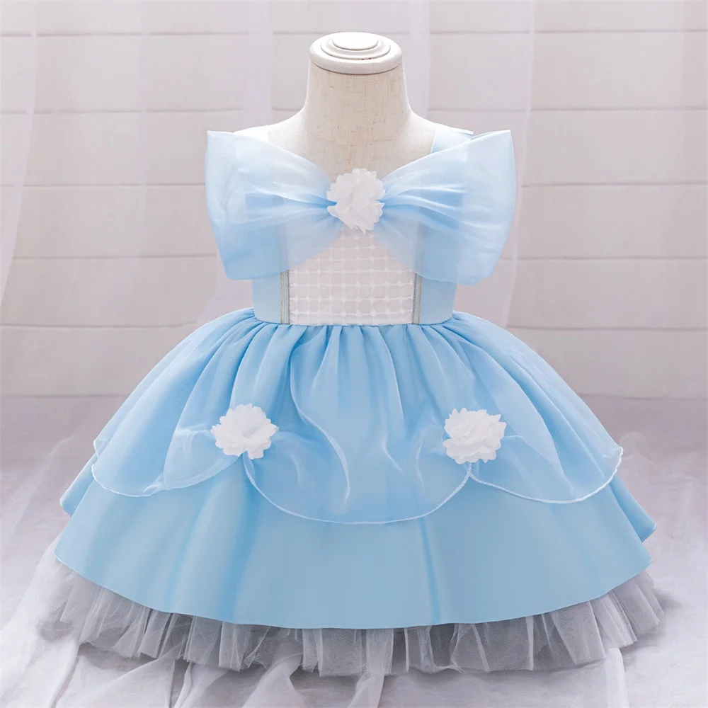 

Baby Kids Cinderella Cosplay Party Dress Floral Princess Gown Girls Blue Lace Birthday Dresses Infant Wedding Bridesmaid Dresses