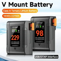 V Mount Battery BP-98 BP-229 Mini V-Mount Battery with PD 65W USB-C Fast Charging for Video Camera Camcorder Broadcast LED Light