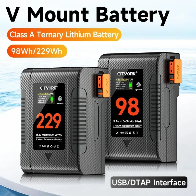 V Mount Battery BP-98 BP-229 Mini V-Mount Battery with PD 65W USB-C Fast Charging for Video Camera Camcorder Broadcast LED Light
