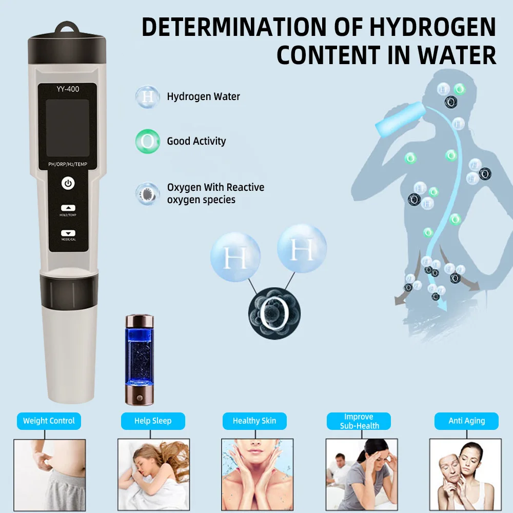 Измеритель Качества Воды 4 в 1, тестер H2/PH/ORP/TEMP, для бассейнов, питьевой воды, аквариумов