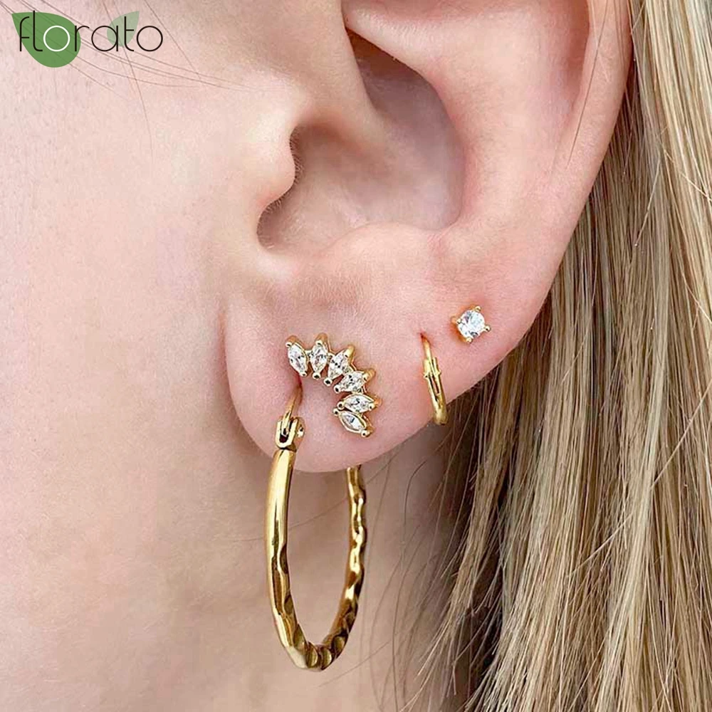 925 スターリングシルバー針カラフルなジルコンイヤリングセット小さなフープイヤリング女性のファッション耳軟骨ピアスジュエリー