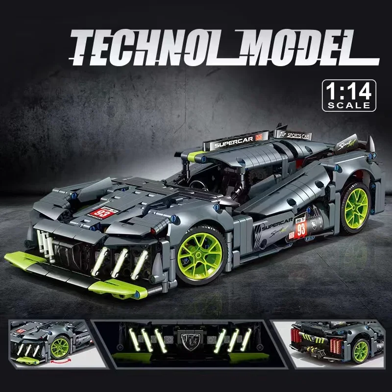 NEW Technical Peugeoted 9X8 Mans Hybrid Hypercar Super Racing Car 1280Pcs Building Blocks Brick Boy Adult Gift