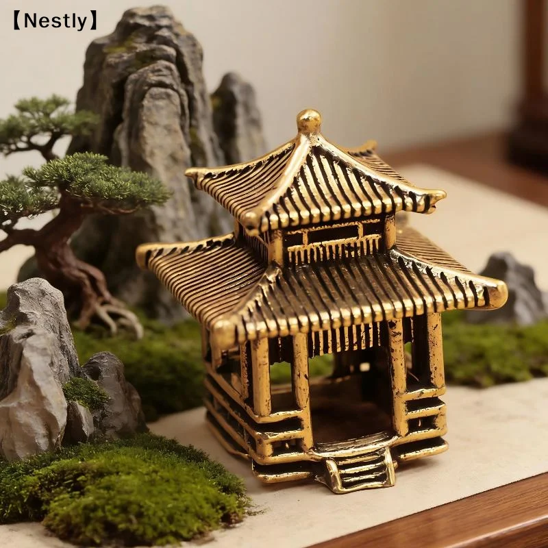 Brass Ancient Architecture Figurines Home Decor Ancient Buildings Pavilions Fairy Garden Miniatures Fish Tank Decoration〔Nest〕