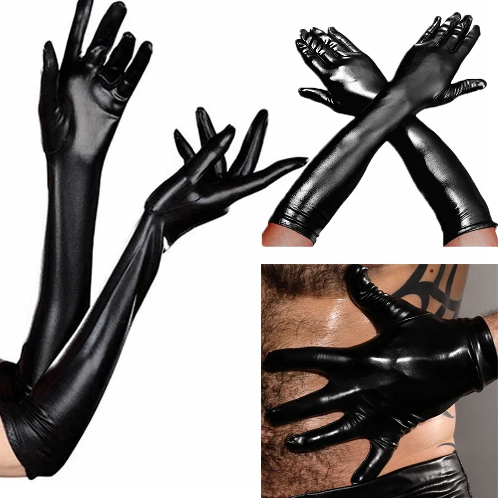 

Adult Sexy Long Leather Gloves Black Ladies Hip-pop Fetish Faux Leather Long Gloves Night Clubwear Men Cosplay Costume Accessory