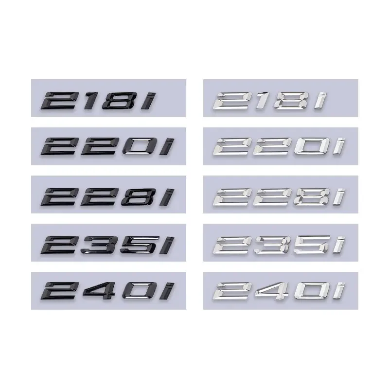 

218i 220i 225i 228i 230i 235i letter logo car stickers for 3 5 6 series e46 e90 e60 f10 f30 e92 rear boot displacement label