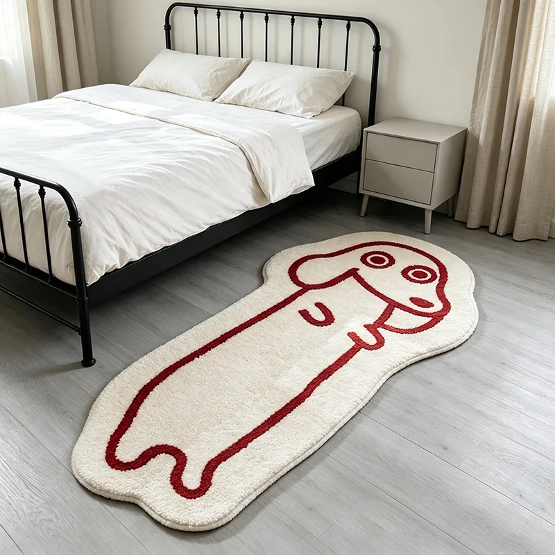 VIKAMA Cartoon Long Sausage Dog Mat Red Line Art Dachshund Non Slip Fluffy Rug For Bedroom Bedside Entryway Decor