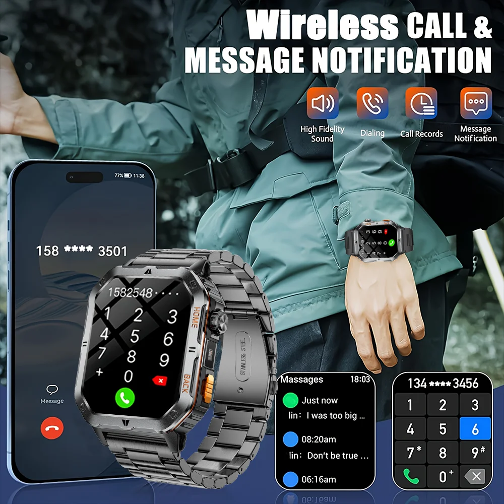 2026 New 1000mAh Battery Outdoor Sports Smart Watch 2.01 inch AMOLED HD Screen LED Flashlight Bluetooth Call Smart Watch For Men