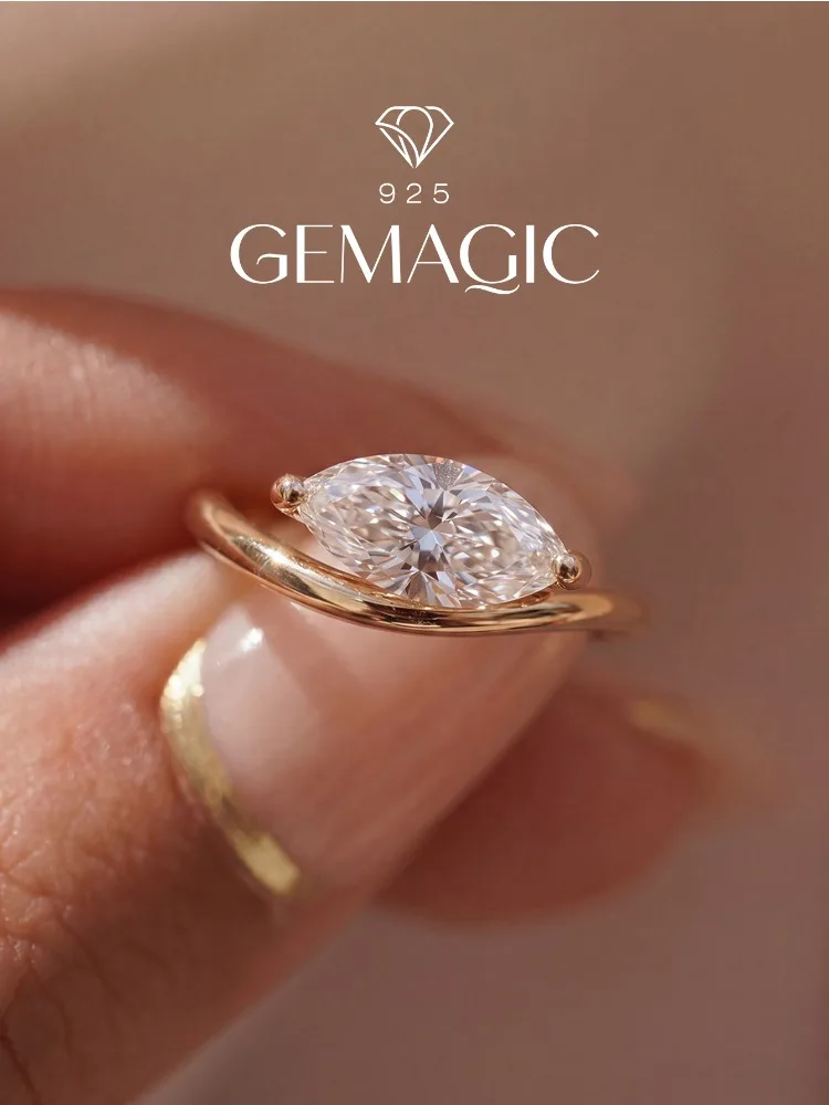 925 Sterling Silver Golden Minimalist 6*12mm Marquise Zircon Ring For Women Engagement Wedding Luxury High Quality Fine Jewelry
